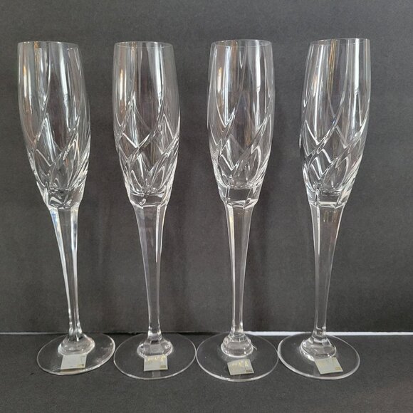 Set Of 4 Mikasa Olympus Champagne Flutes Crystal Glasses Elegant Swirl Pattern 1 - Picture 2 of 10